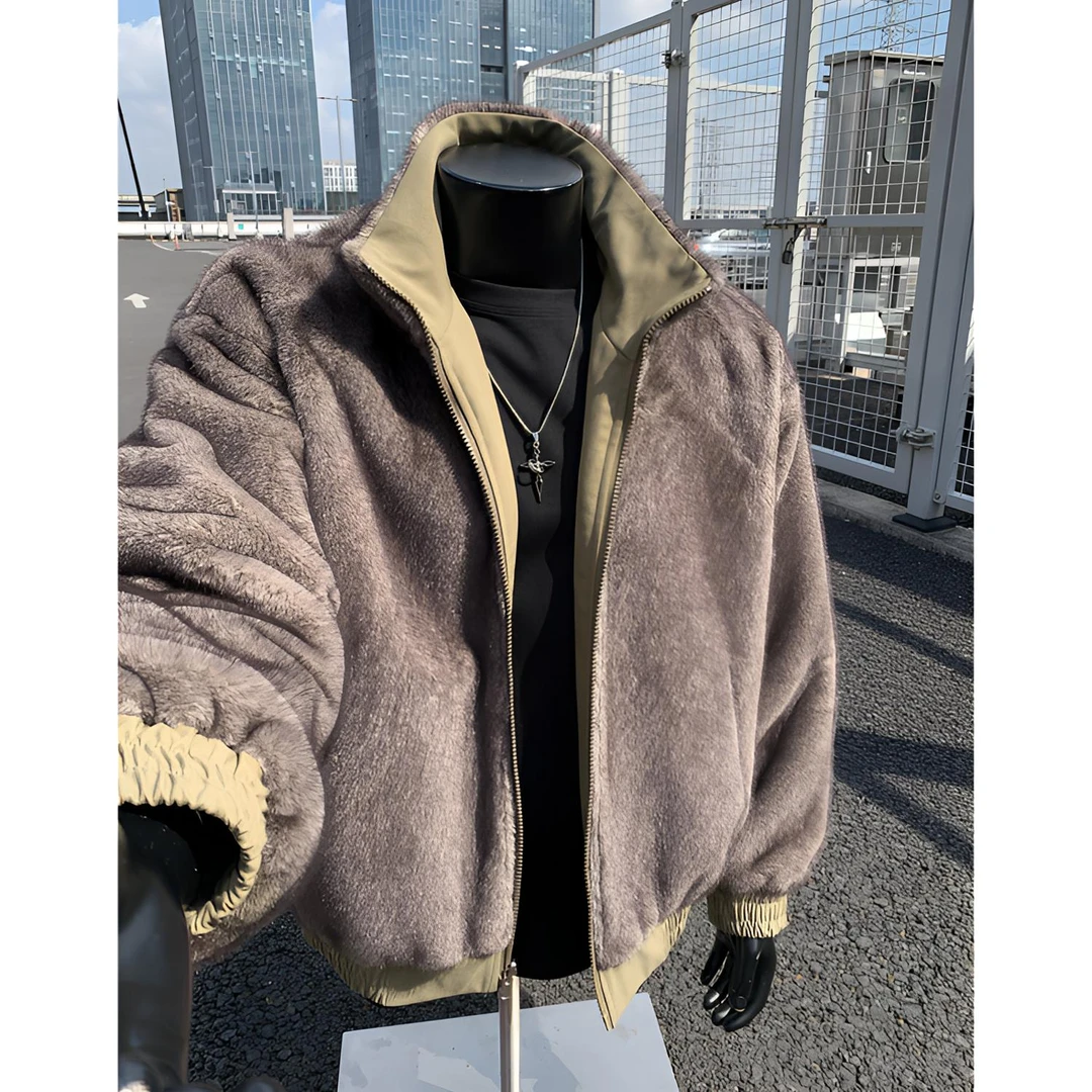 两面穿座山雕双色重磅棉服男款加厚加绒夹克水洗休闲运动痞帅外套