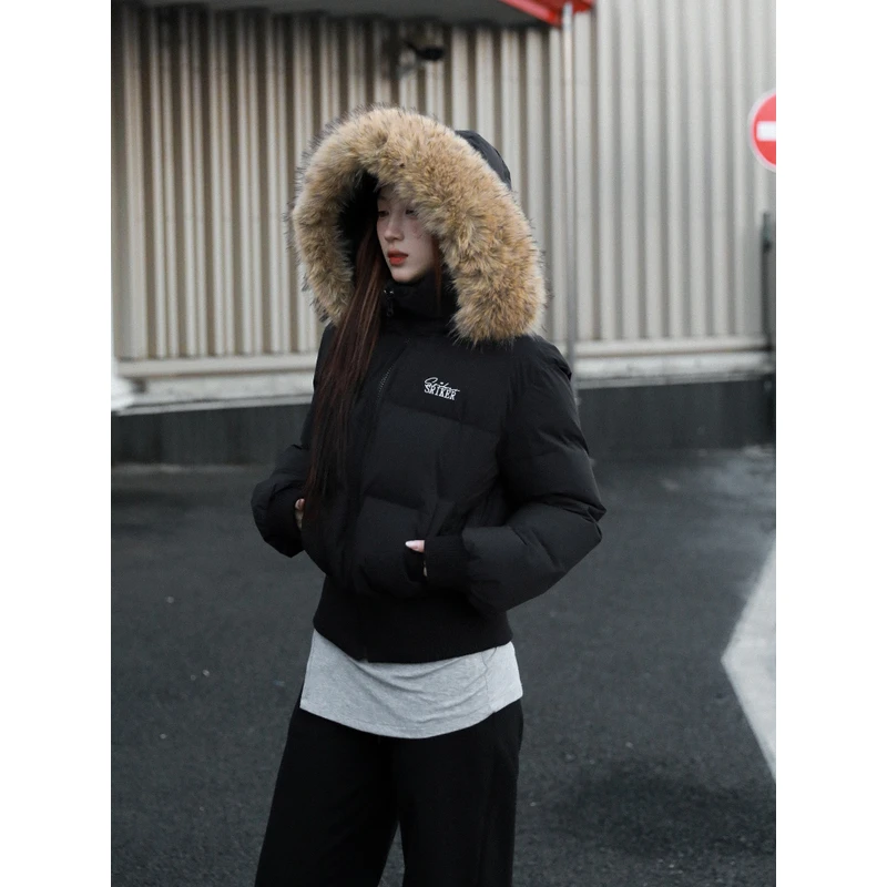 大毛领连帽羽绒服短款冬季新款爆款韩版小个子显瘦棉服白鸭绒外套