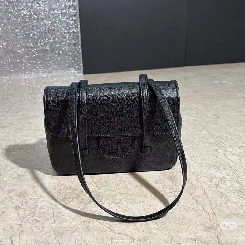 YUSHA/黑色鱼子酱复古邮差包-圈扣26C-6002