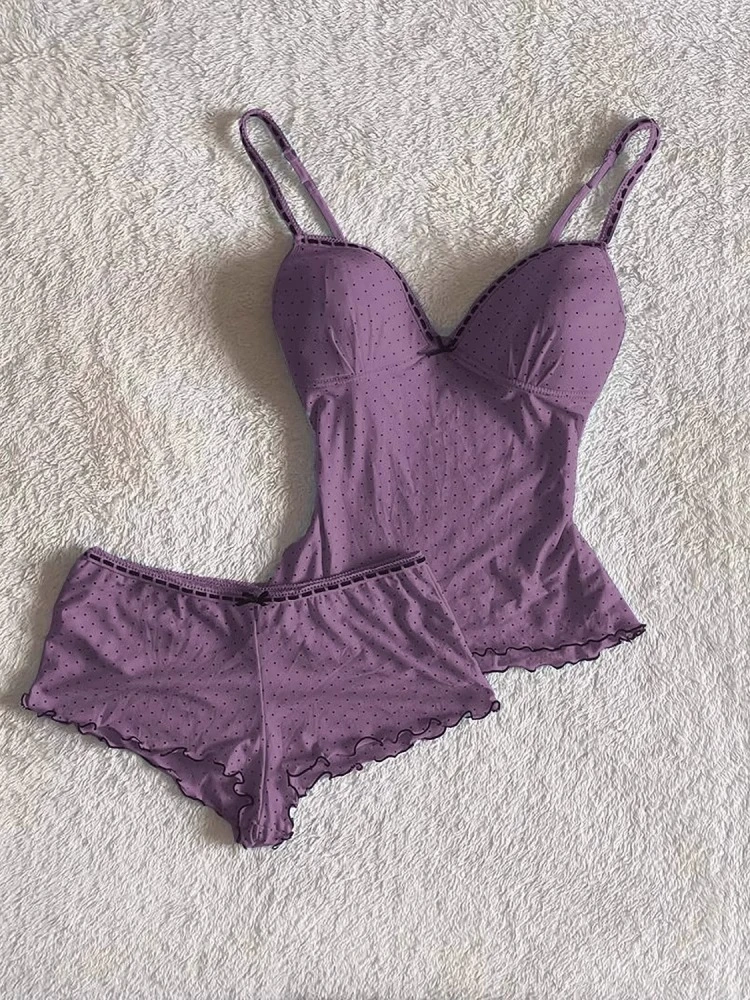 【DMXJ大梦想家】韩版高级感波点睡衣女夏季款带胸垫家居服短裤套装