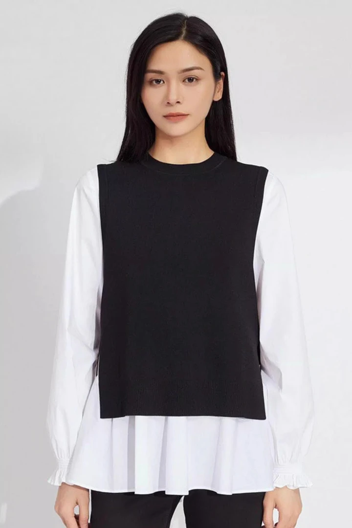 AMA{专柜}商场同款百搭圆领宽松后开叉冰丝无袖背心马甲1399701