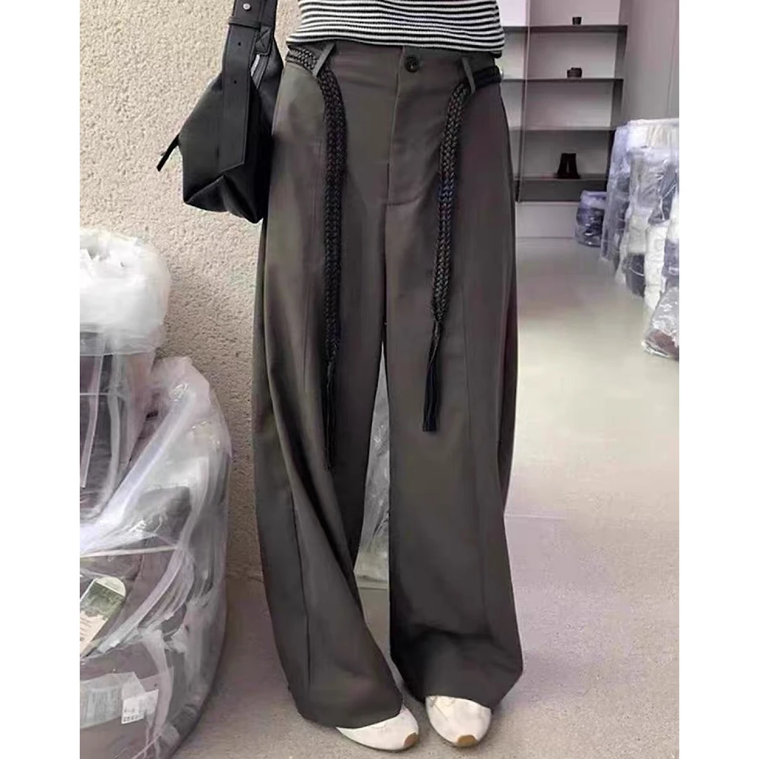 婷〖欧货〗高腰早秋季显瘦宽松直筒裤