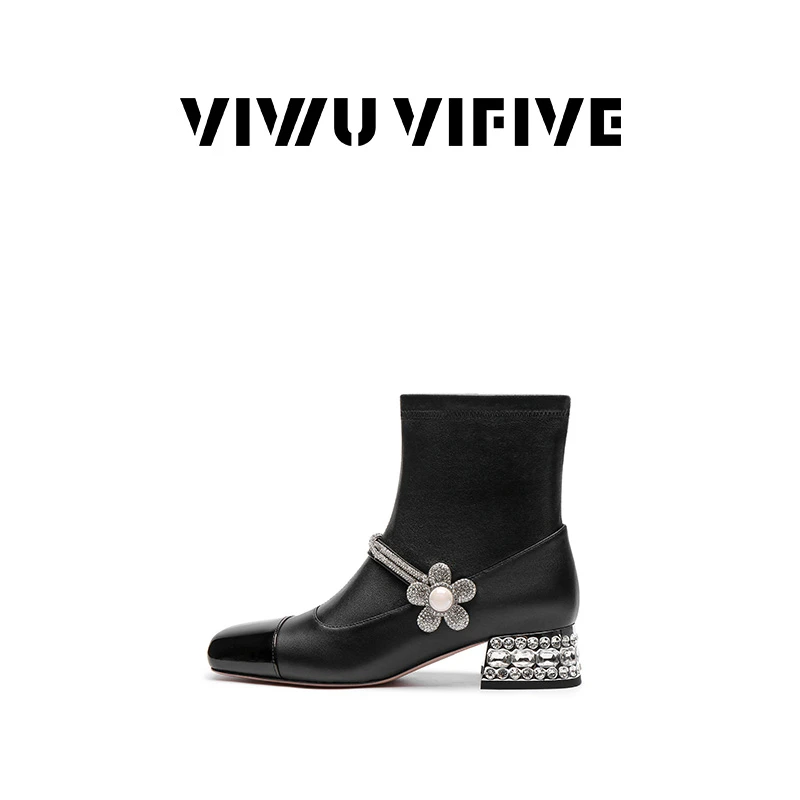 V5 VIWU.VIFIVE「繁花·靴」25春季新款欧若风矮靴羊皮矮跟百搭黑色
