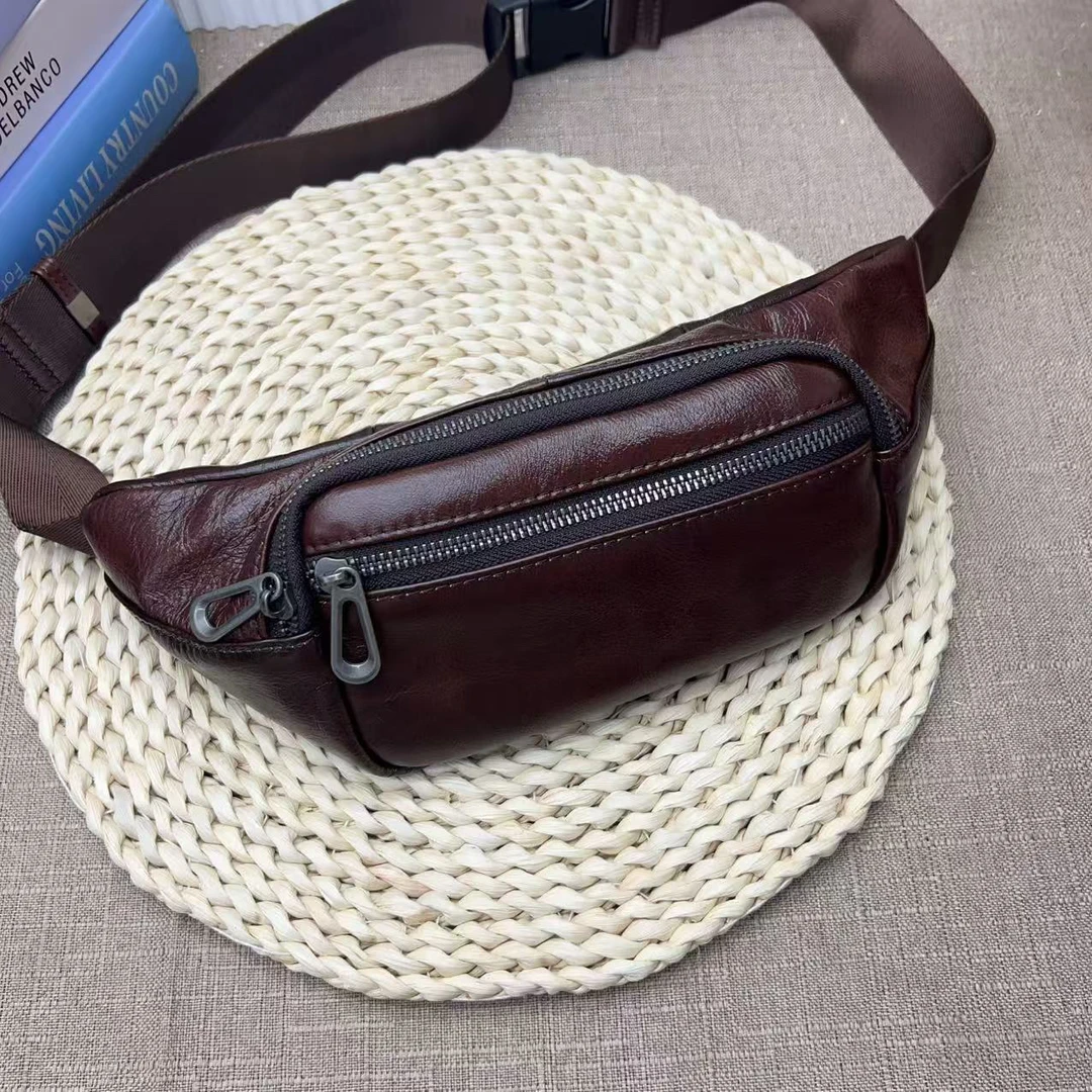 牛皮腰包斜挎包时尚运动软休闲腰包胸包质感百搭潮流包