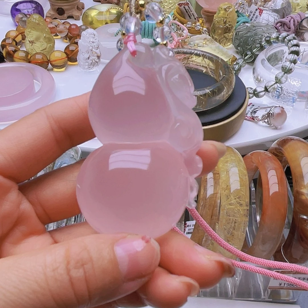 孤***海水晶颈饰未镶嵌天然粉水晶葫芦吊坠