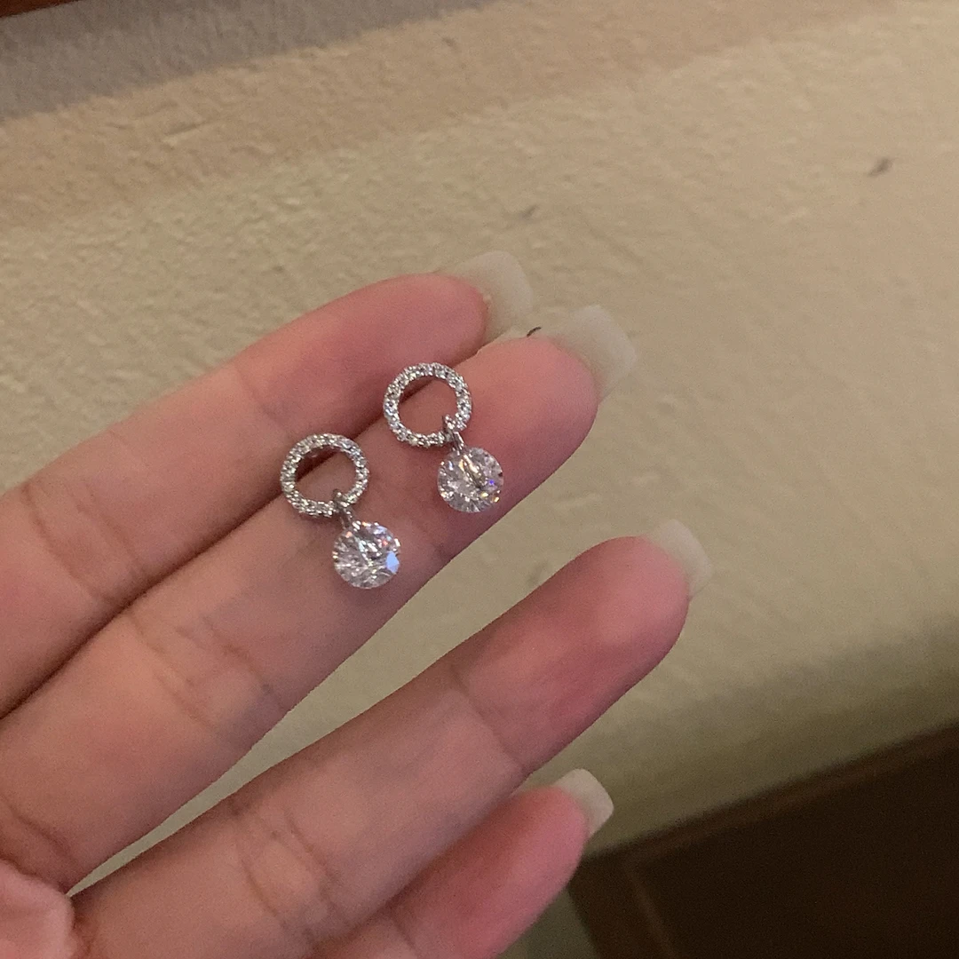 合金锆石耳饰 耳边小灯泡！超闪锆石耳钉小众设计感法式轻奢耳环