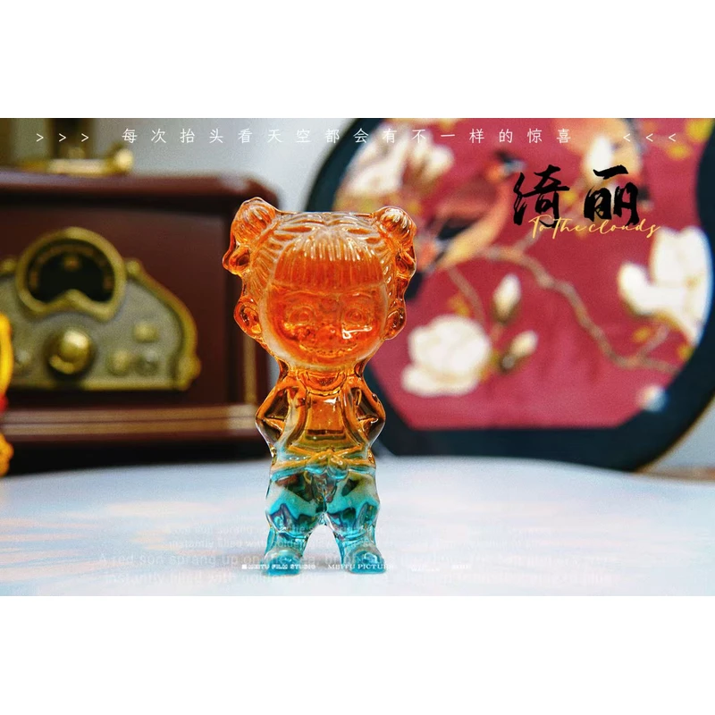 轻奢水晶橘蓝渐变哪吒摆件简约水晶摆件高级感家居摆件