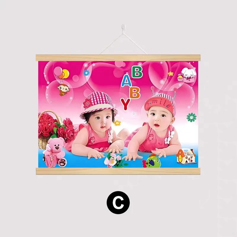 卧室床头娃娃海报墙贴助孕年画助备孕双胞胎男女宝画求送子娃娃图