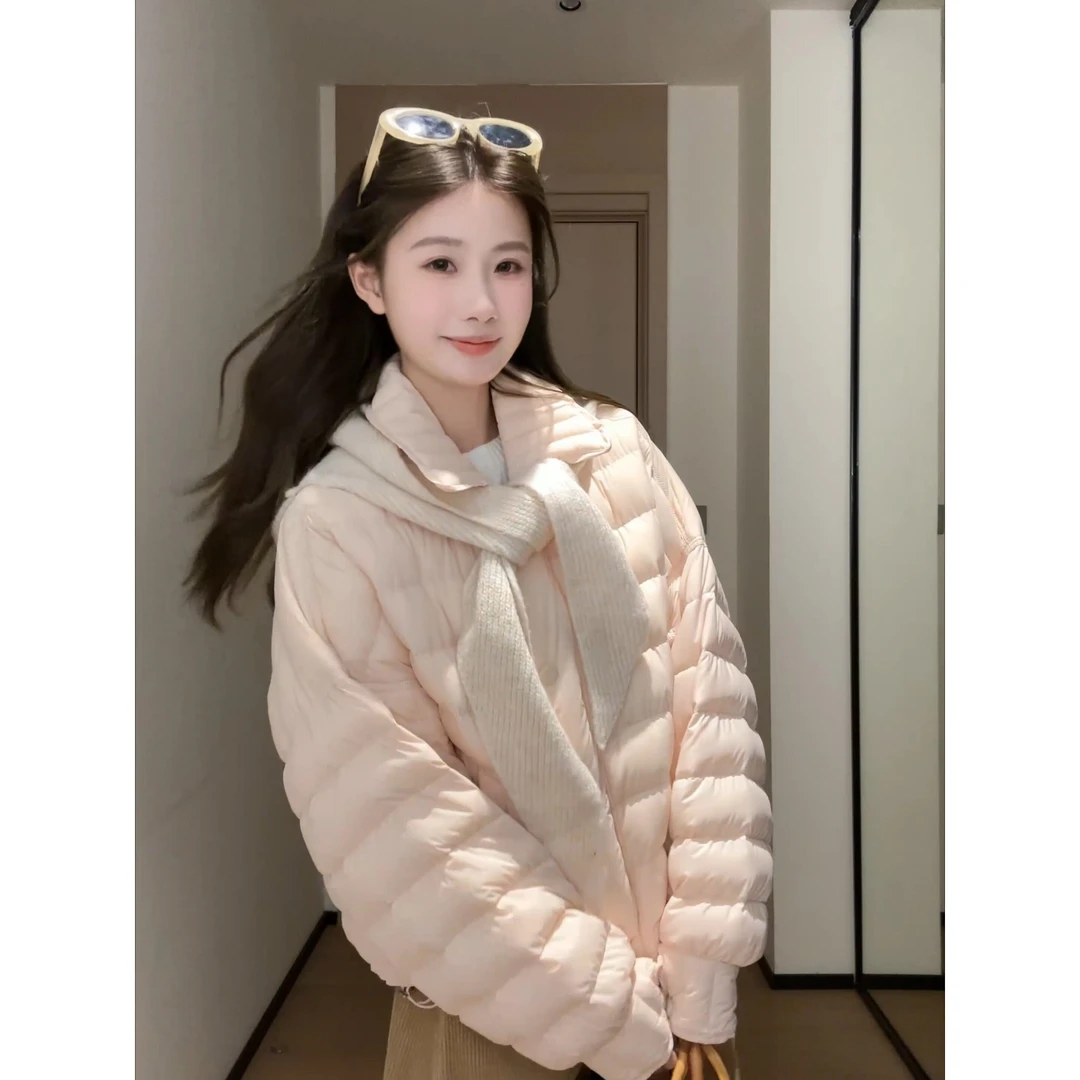 parkyeon甜美纯欲风穿搭粉色棉服棉衣外套女时尚工装裤秋冬套装