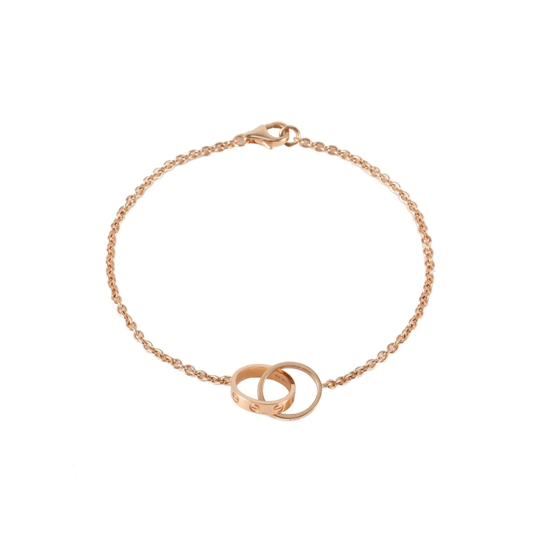 95新 Cartier/卡地亚 小花6欢 LOVE 双环手链 18K玫瑰金 S-M码