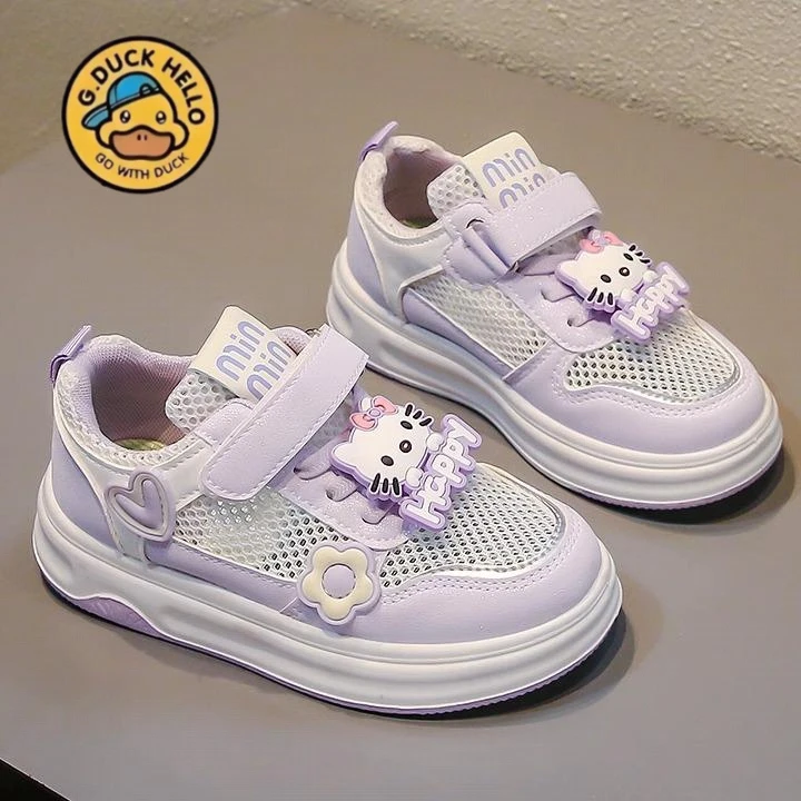 小黄鸭女童板鞋单网运动鞋春夏新款小女孩透气卡通休闲小白鞋网面