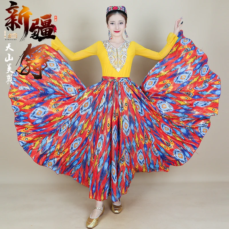 天山美翼2025新款新疆民族风舞台演出服重工烫金艾德莱斯半身裙