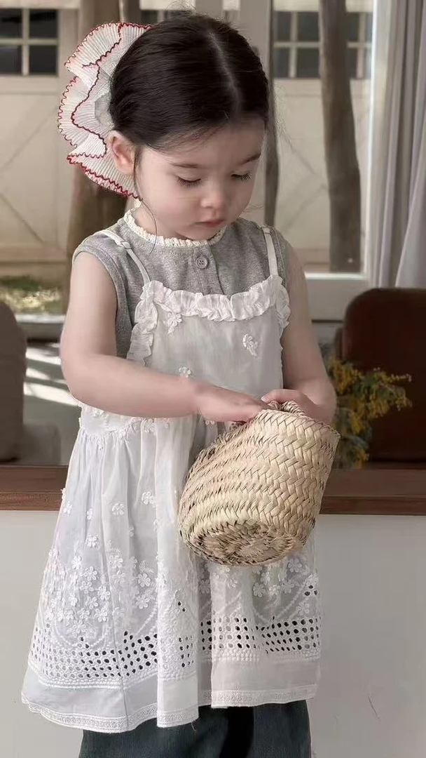 2025夏季爆款碎花洋气无袖韩版女童甜美儿童连衣裙女宝秀气