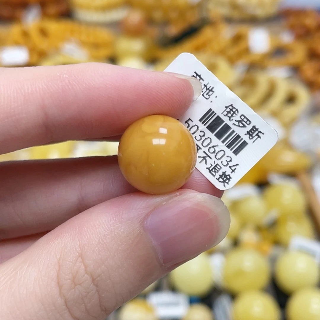 蜜蜡未镶嵌珠宝奇石圆珠满蜡鸡油红虎皮14.2m m