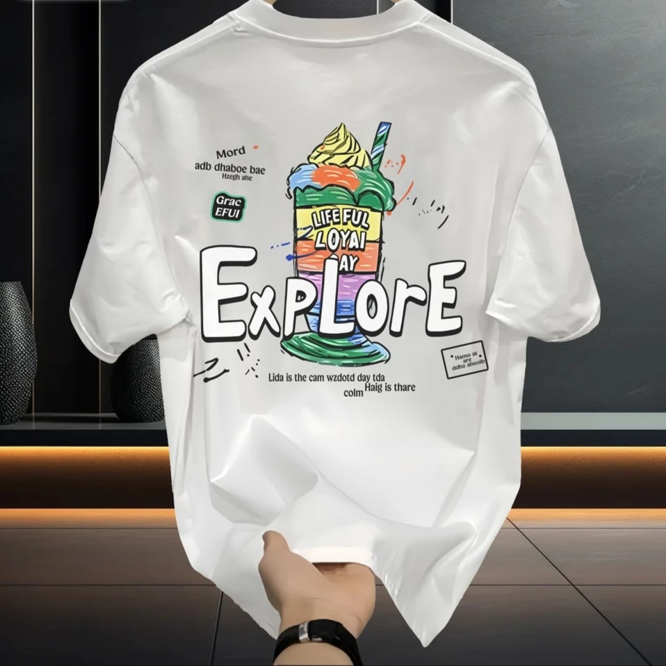 夏季潮流印花时尚百搭个性男士轻奢短袖t恤青春流行潮牌创意圆领