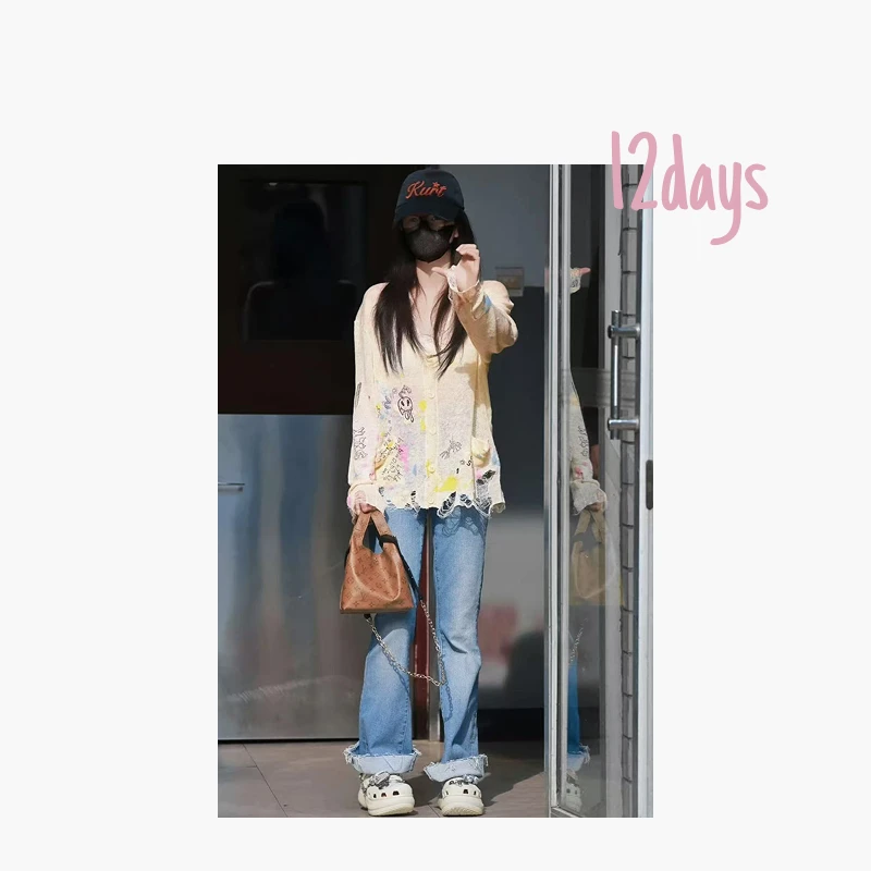 12days | 【白鹿同款】涂鸦破坏亚麻开衫外套 | 25112