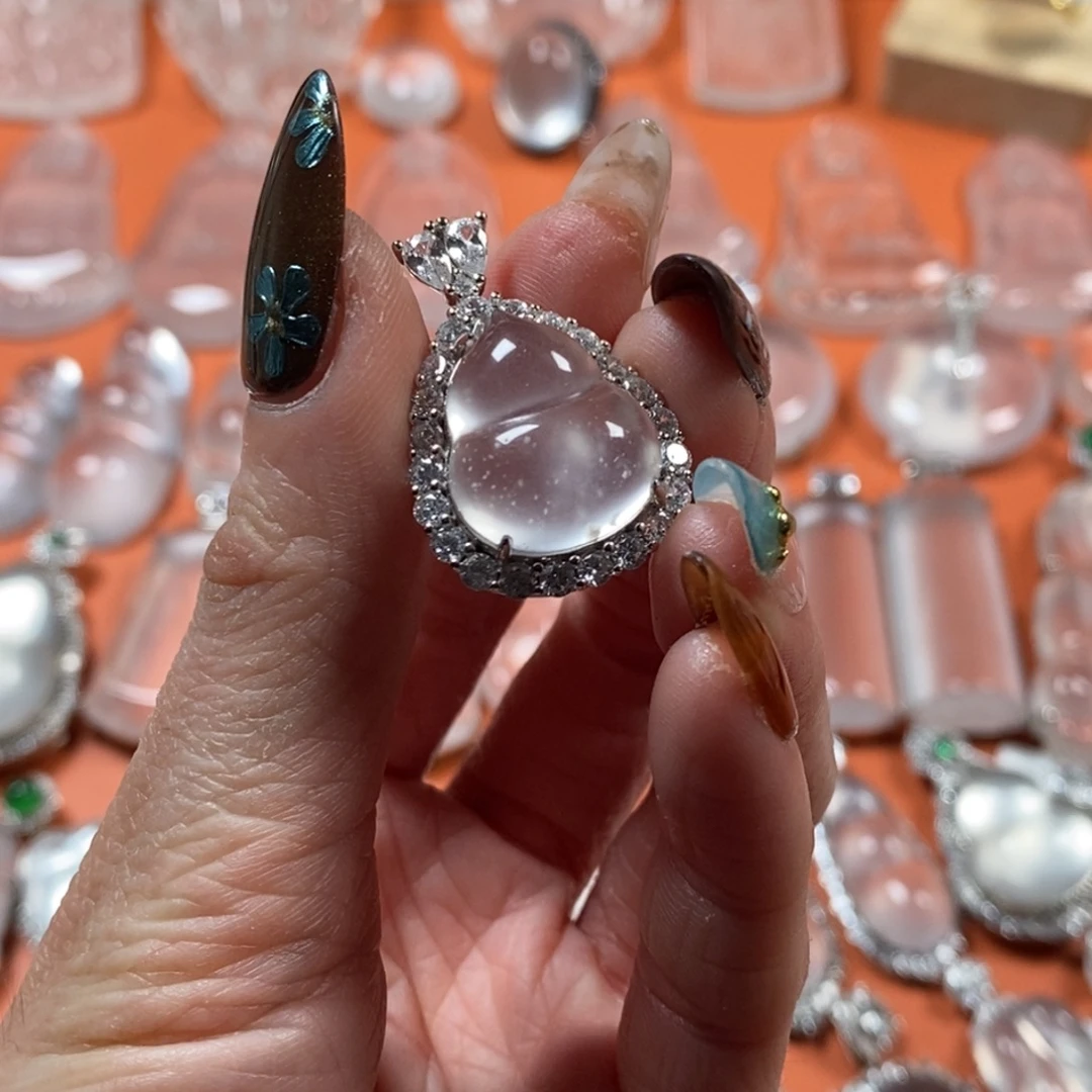 石英质玉银S925镶嵌颈饰黑钢雪花棉葫芦