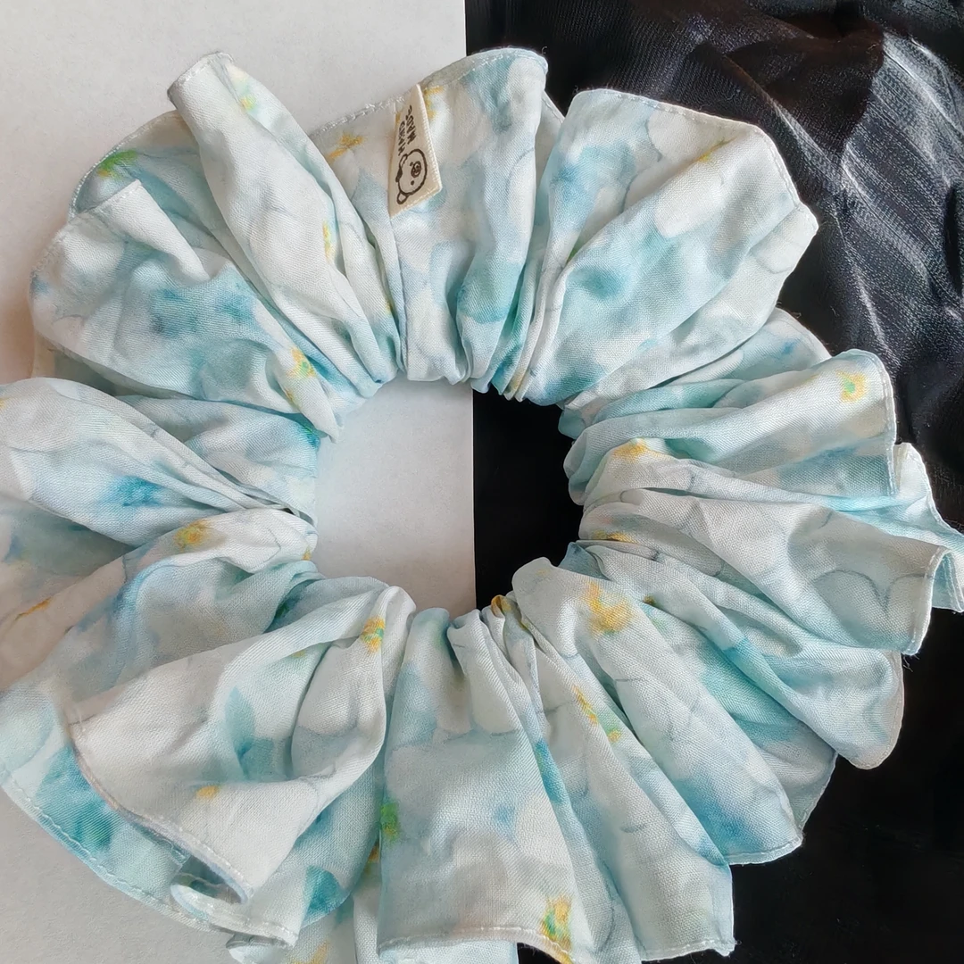 温柔蓝田园风纯棉发圈双倍褶皱中号20邮