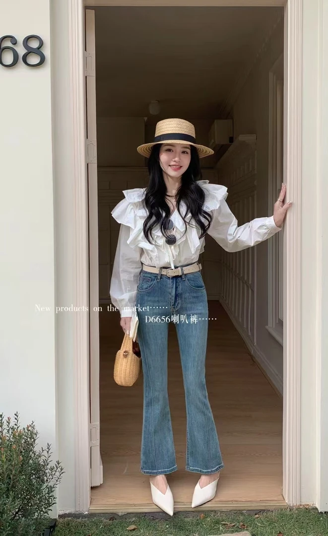 早春微喇牛仔裤女2025春季新款修身显瘦高腰马蹄喇叭裤小个子长裤