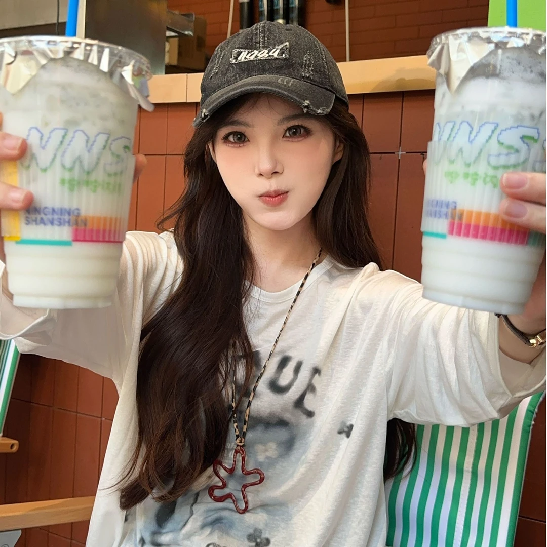 【蝴蝶少女】乐町花宽松长袖T恤秋新款空调罩衫透气大印花圆领上衣