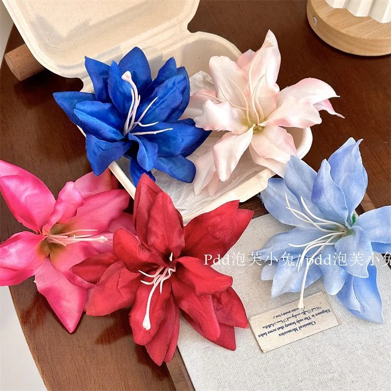 复古氛围感仿真百合花朵发夹侧边发卡发饰网红同款拍照头饰头花女