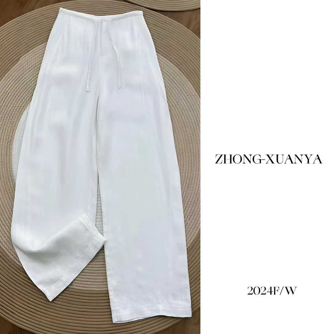 100法国雨露亚麻拉劳风清冷侘寂 弯刀休闲宽松阔腿裤8107