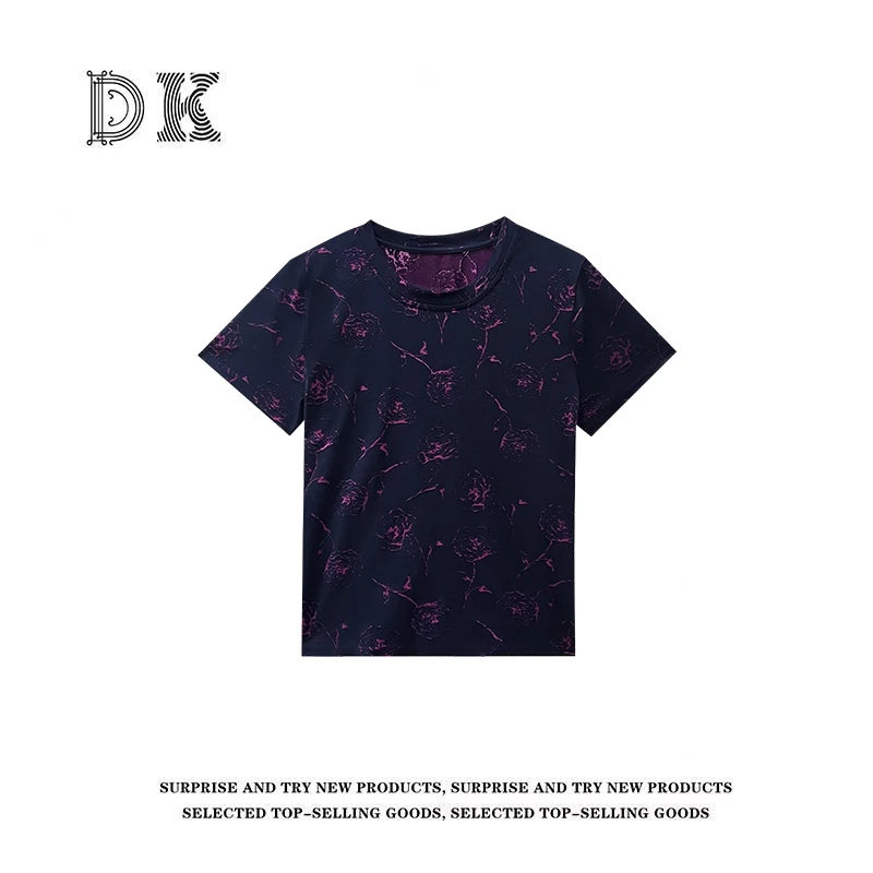 『玫瑰陷落』2025年夏季新款短袖T恤圆领修身显瘦上衣【DK】