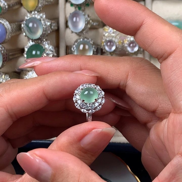 翡翠银S925镶嵌戒指缅甸天然翡翠Ａ货