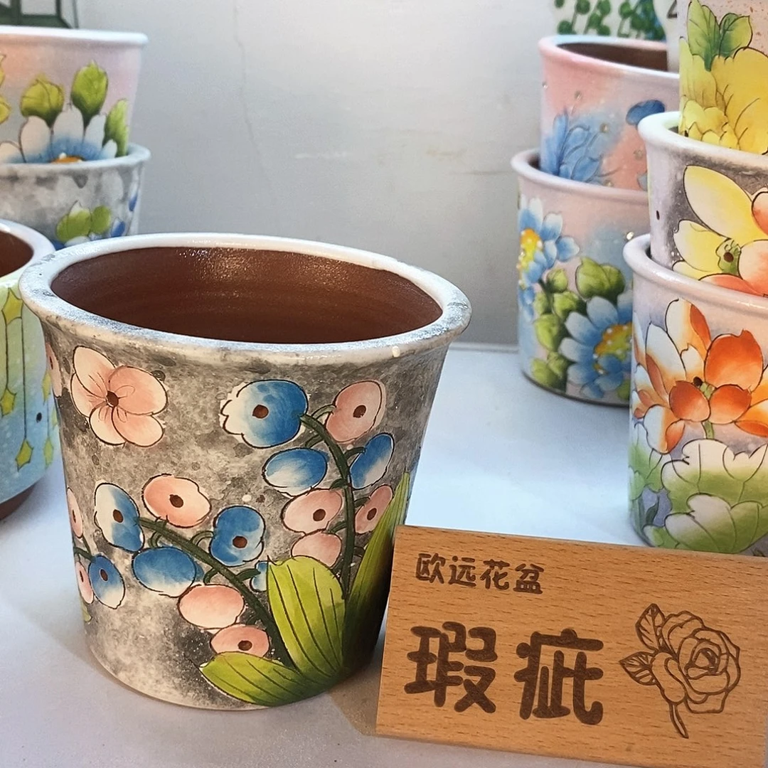 紫砂花盆红陶手绘花盆