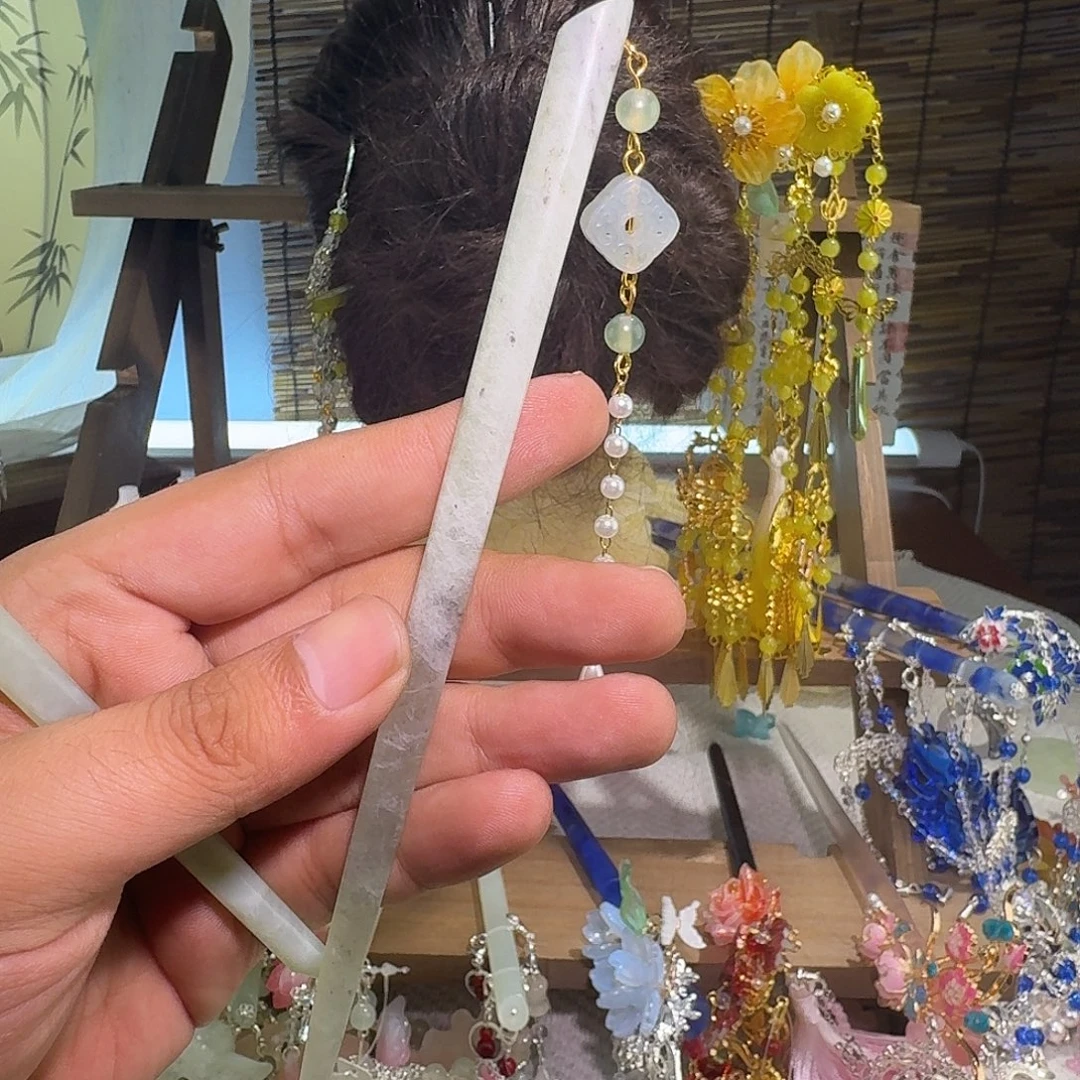 合金蛇纹石玉发饰