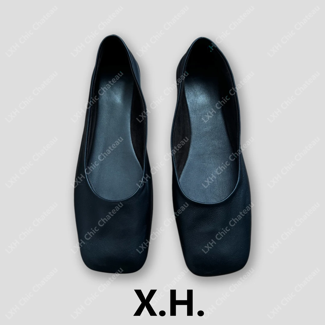 【刘小黑】TR全粒面绵羊皮一脚蹬方形平底鞋