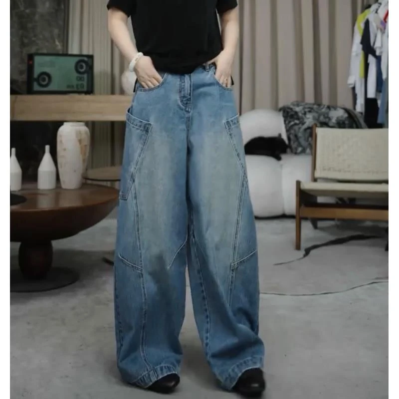 infobyfive2025夏季新款宽松拼接大口袋弯刀裤牛仔裤NF0503019