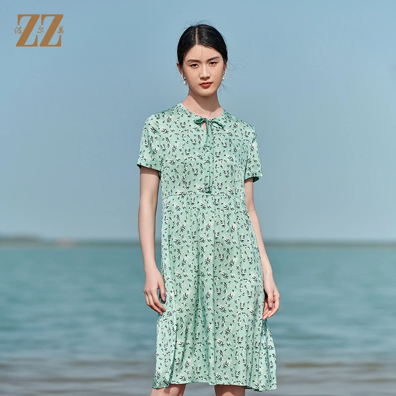 佐尔美2022夏季新款 桑蚕丝真丝小碎花连衣裙女E22LS25