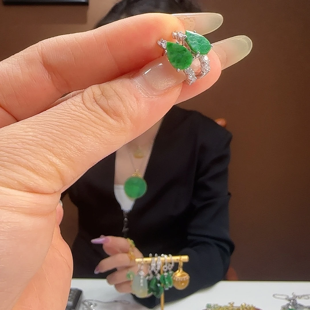 银S925镶嵌翡翠耳饰耳饰