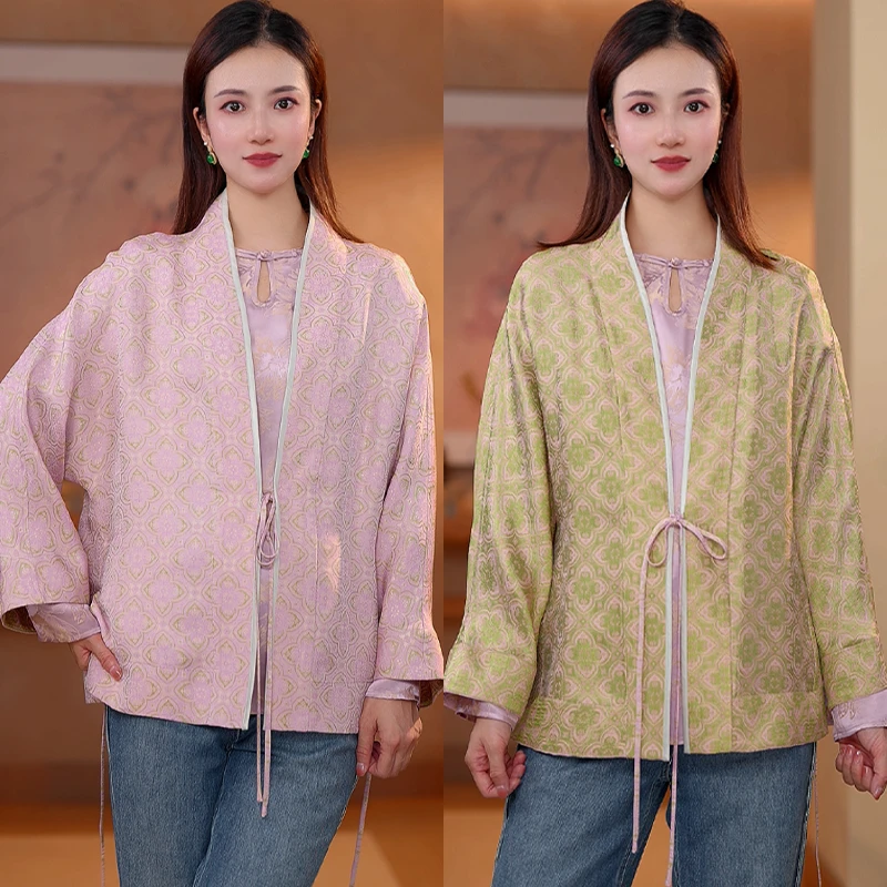 【流水禅音】新中式桑蚕丝宋锦汉服上衣外套双面双穿MZ025050