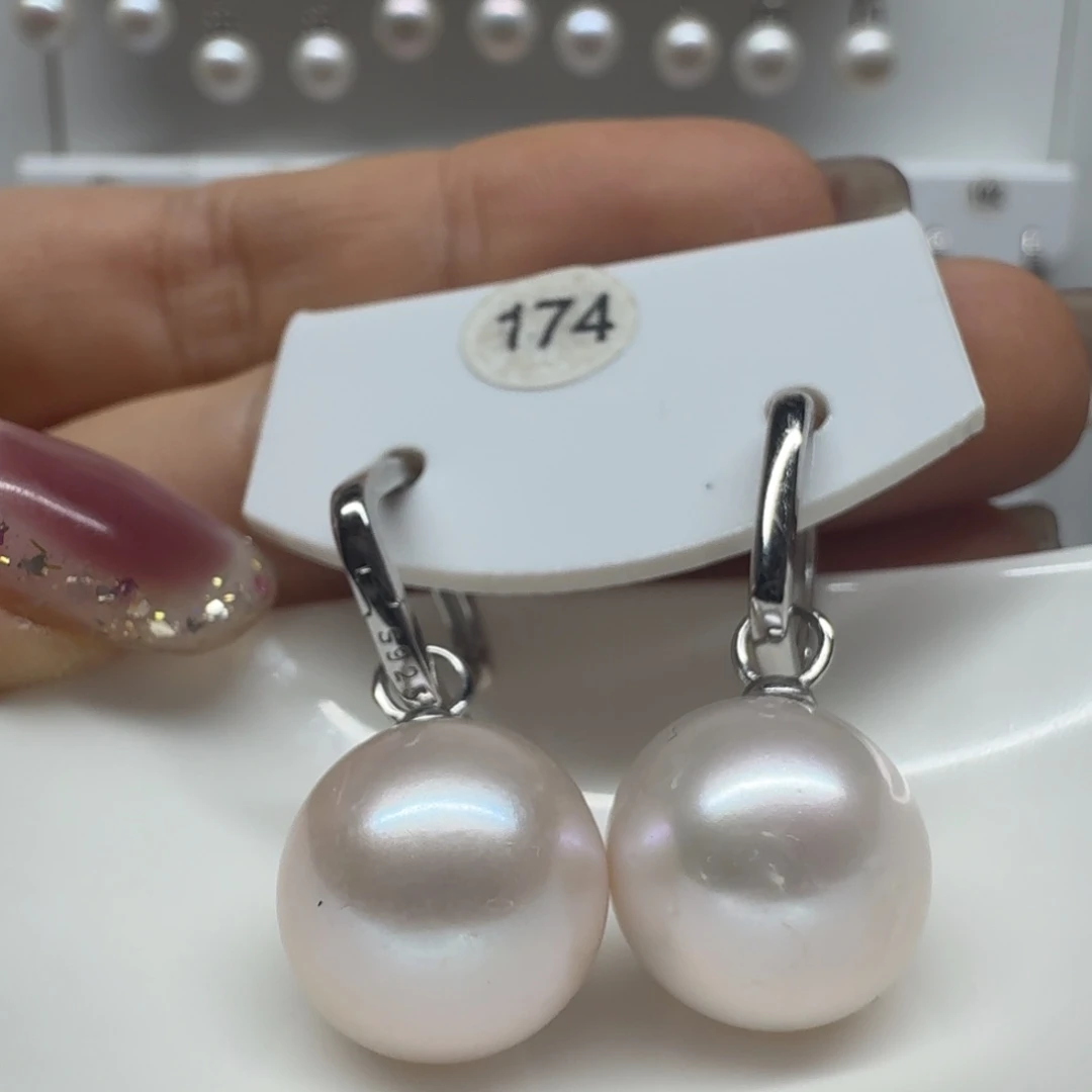 a***a淡水珍珠银S925镶嵌耳饰珍珠12.8