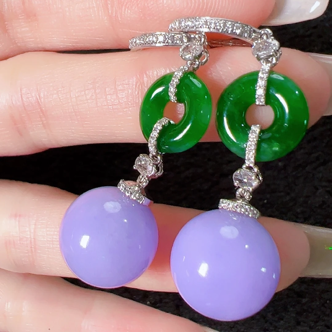 翡翠18K金镶嵌耳饰签收后24小时鉴赏期，过时不退