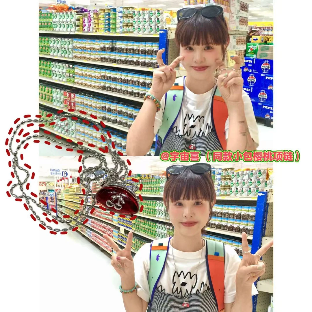 铜合金项链  H4-089【樱桃醋酸亚克力手提金属小包点珠链条项链】