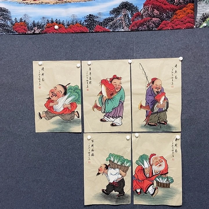 国画四尺三开人物一套