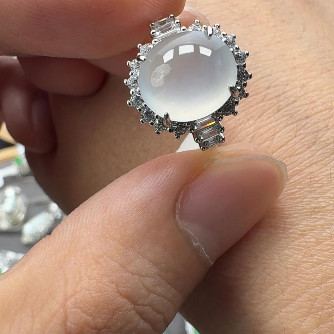 翡翠银S925镶嵌戒指天然缅甸翡翠A货