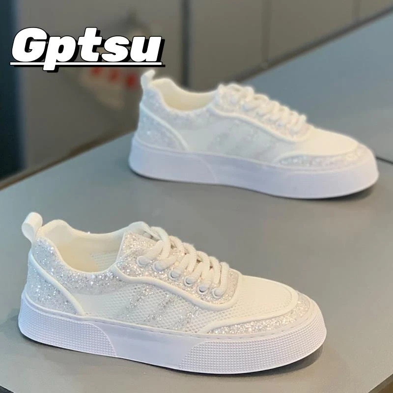 GPTSu男鞋夏季新款低帮软底板鞋网面透气时尚小白鞋烫钻休闲鞋潮
