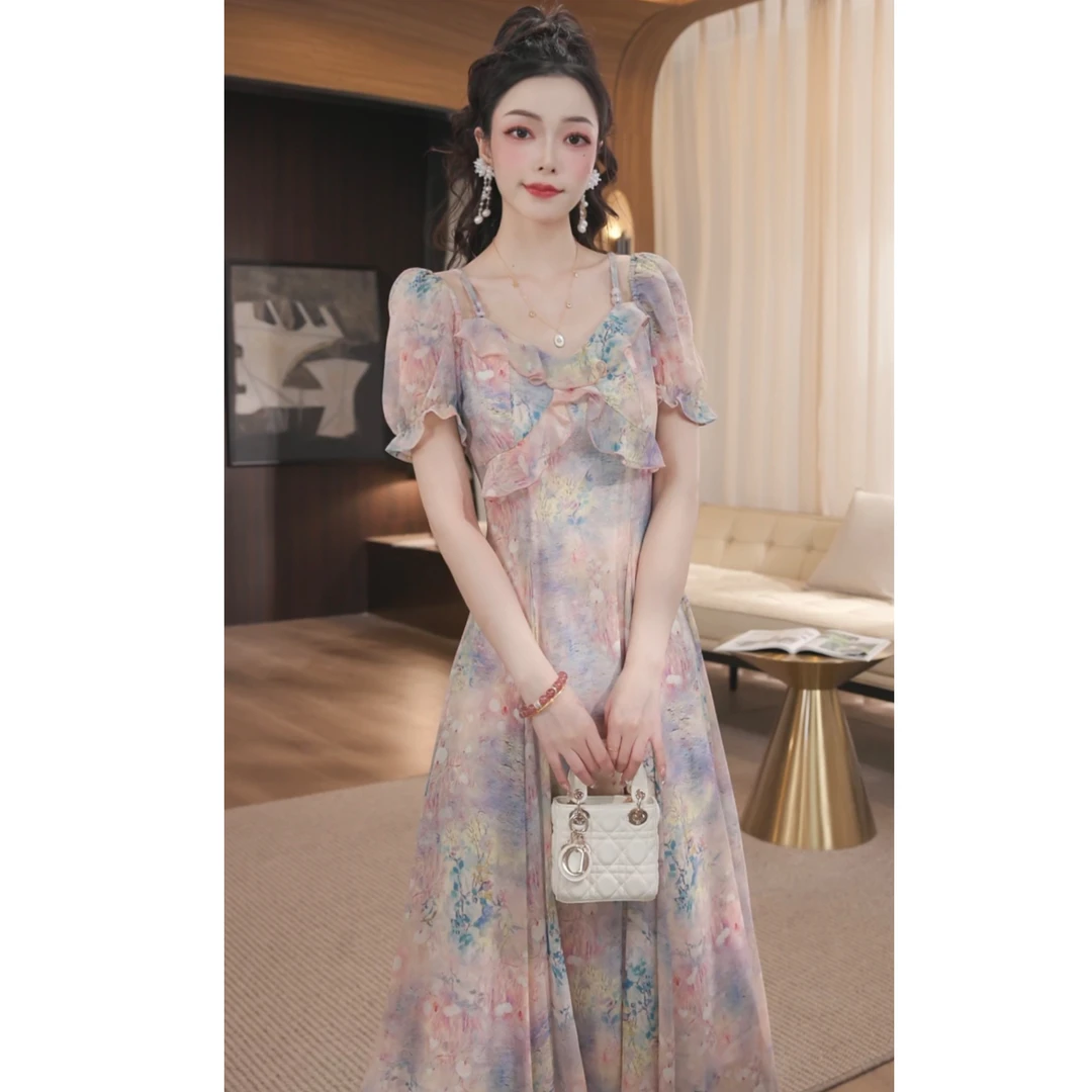 WWR 米粒-七彩翔云-设计款法式气质显瘦收腰连衣裙-54160K