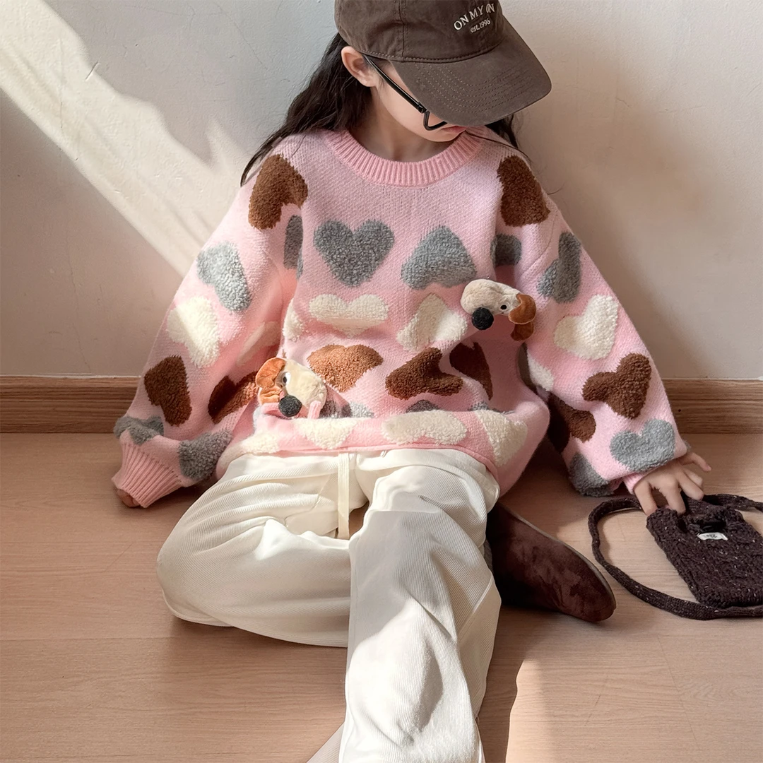 女童冬季可爱毛衣2025新款女孩韩版加厚保暖针织衫儿童宽松毛线衣