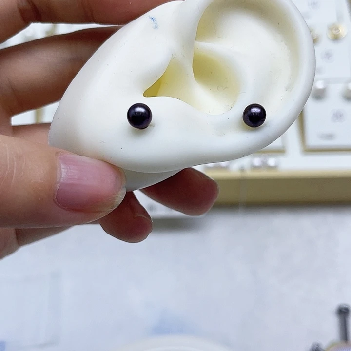 淡水珍珠耳饰银S925镶嵌哈*