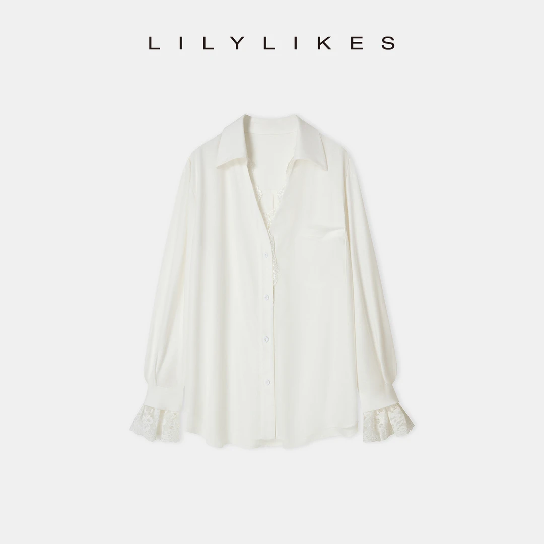 【LILYLIKES】长袖纯欲风V领宽松型蕾丝衬衫套装宽松气质百搭