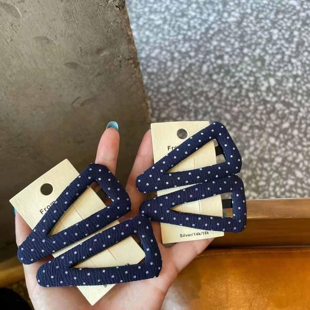 百搭复古藏蓝色波点三角发夹新款时尚简约少女刘海夹侧边夹掰掰夹