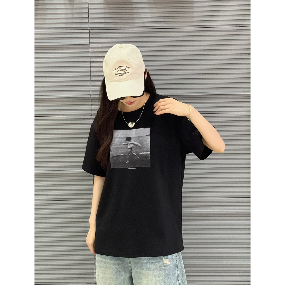 夏季新款潮流印花宽松圆领白色半袖短袖T恤男女情侣装