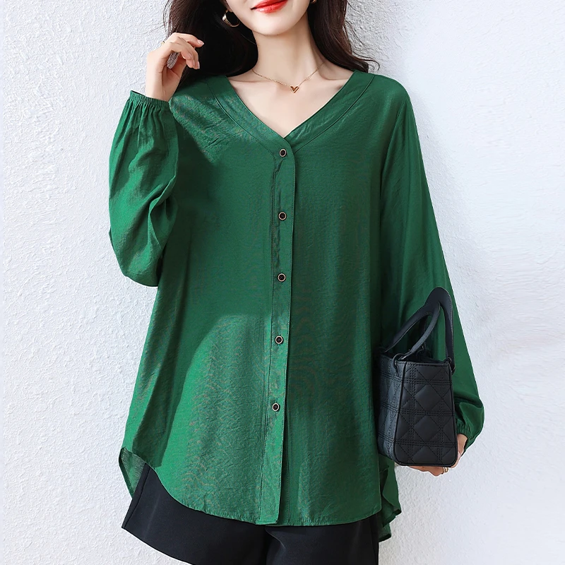 【女神新衣】2025秋季新款时尚宽松V领单排开衫休闲中年妈妈装衬衫