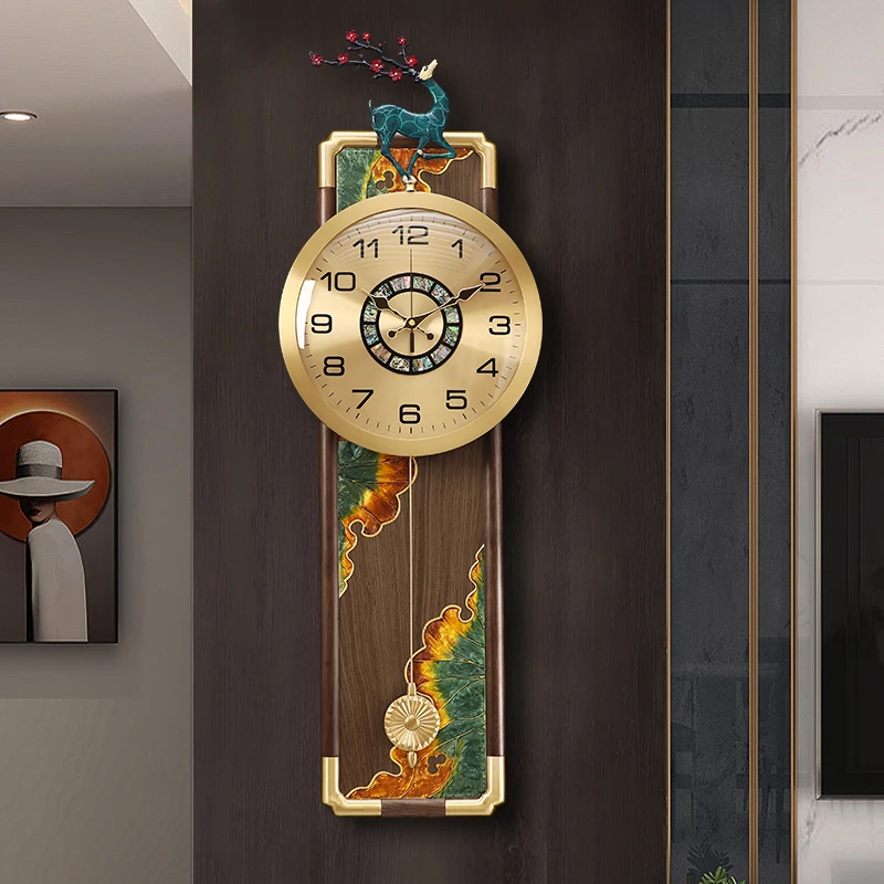新中式黄铜挂钟家用装饰创意壁钟中国风大厅玄关石英钟个性静音表