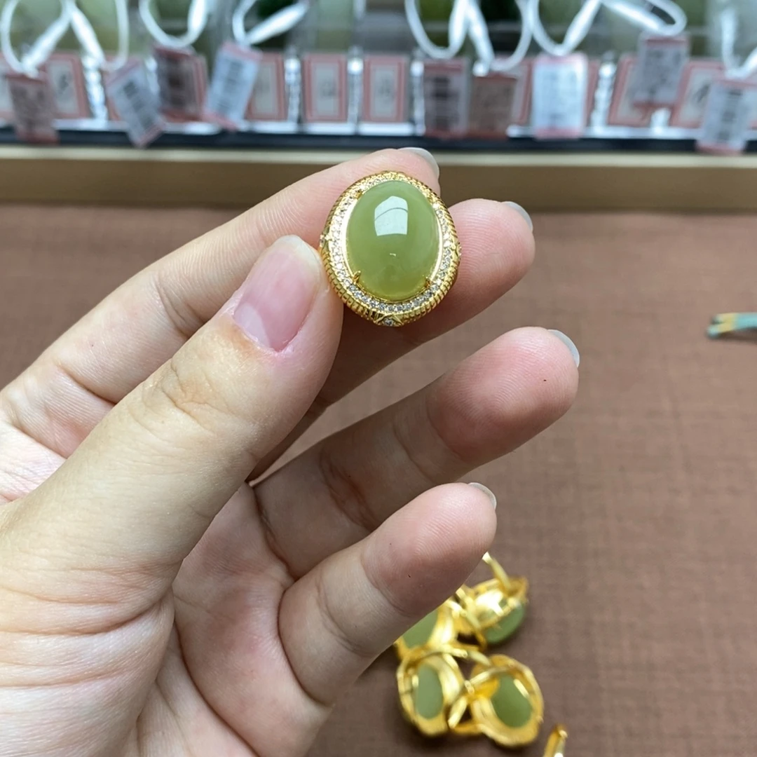 和田玉银S925镶嵌戒指